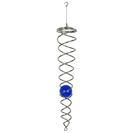 Windspinner 30 cm blauwe kogel glas metaal roestvrij staal