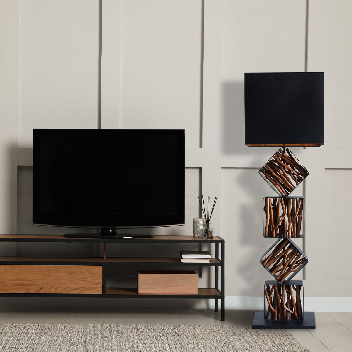 Vloerlamp drijfhout 155 cm zwart goud
