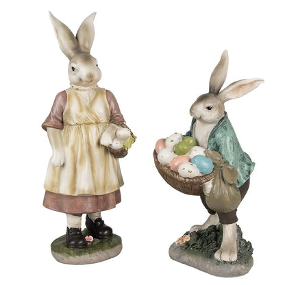 Konijnenbeeld 32 cm bruin groen polyresin
