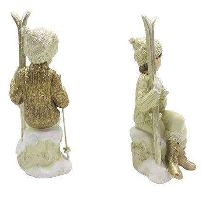 Beeldjes set kinderen 18 cm beige goudkleurig kunststof