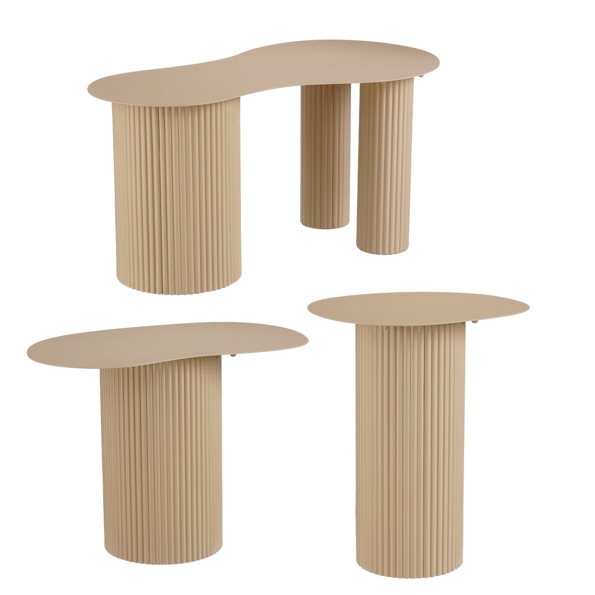 Bijzettafel set ijzer lichtbruin 3 stuks