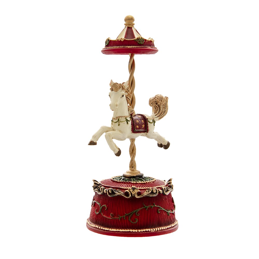 Muziekdoos paard 9x21 cm rood polyresin