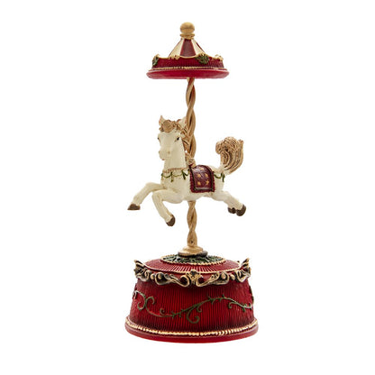 Muziekdoos paard 9x21 cm rood polyresin
