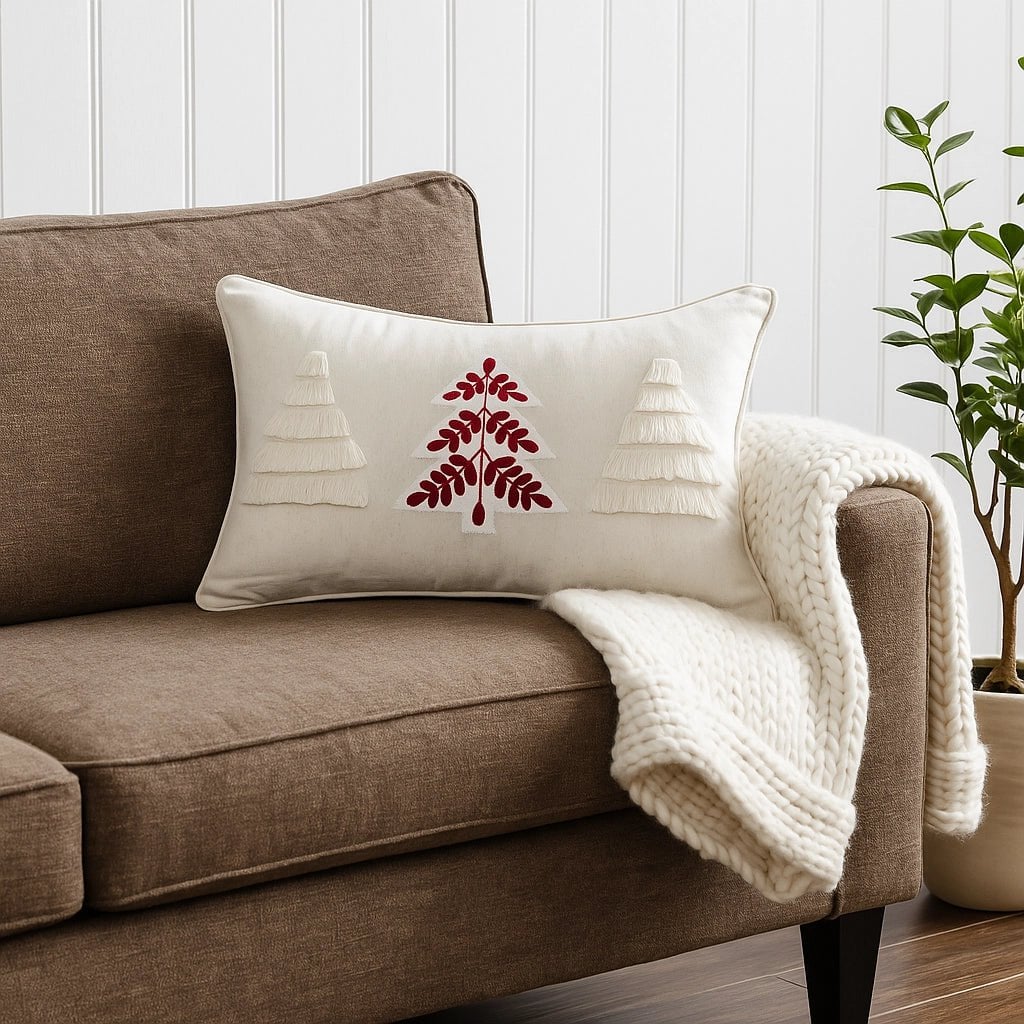 Kussenhoes kerst 30x50 cm crème rood