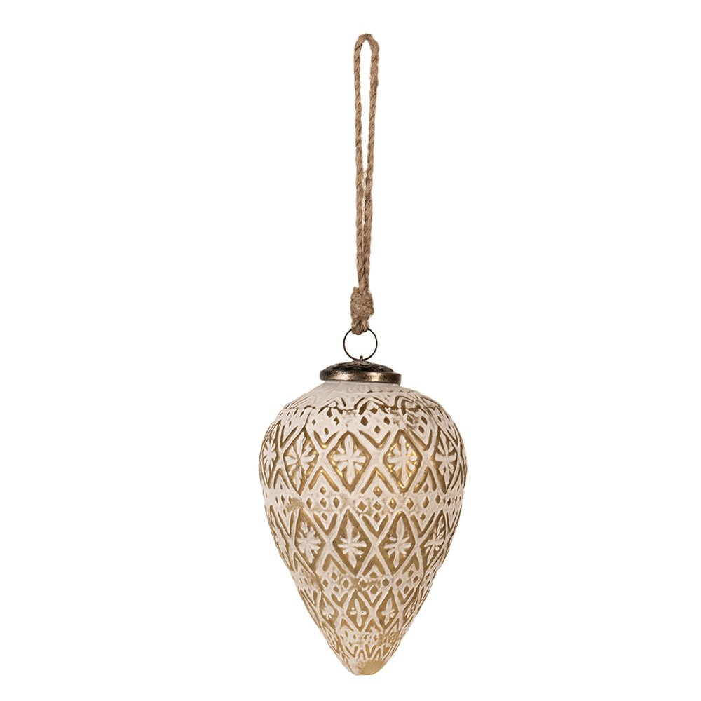 Kerstbal 13 cm wit glas goud