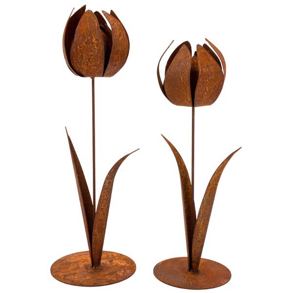 Roest decoratieve tulpen set metaal 27 cm en 30 cm