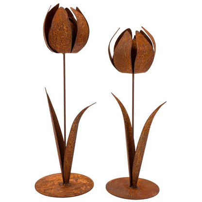 Roest decoratieve tulpen set metaal 27 cm en 30 cm