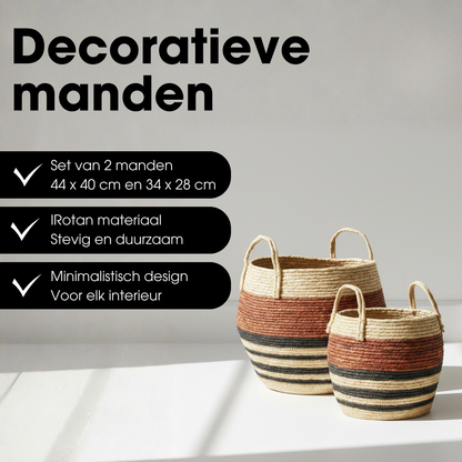 Opbergmand set maïsschil bruin zwart