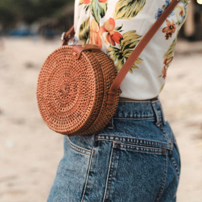 Crossbodytas rotan 20x8 cm bruin