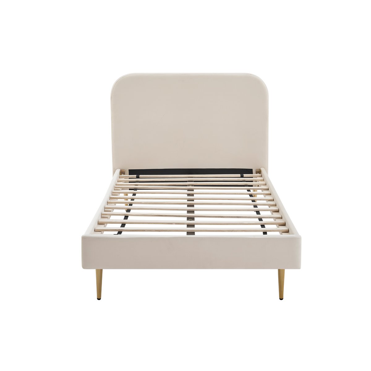 Upholstered bed with beige velvet cover 90x200 cm