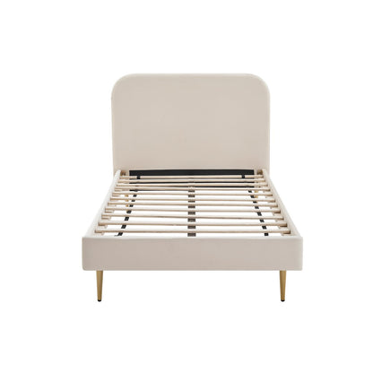 Upholstered bed with beige velvet cover 90x200 cm