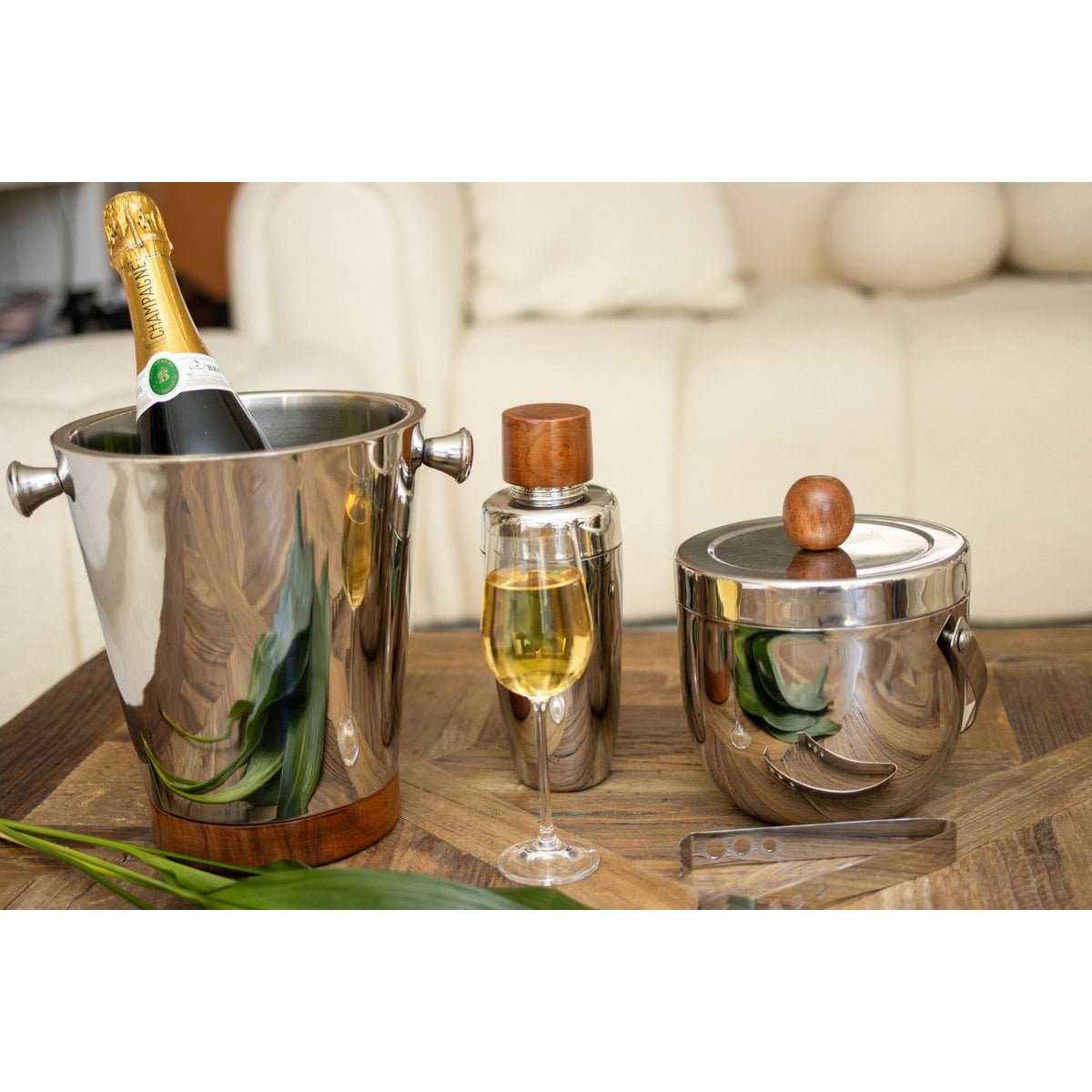 Cocktailshaker roestvrij staal hout 8,5x8,5x24 cm