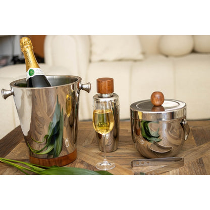 Cocktailshaker roestvrij staal hout 8,5x8,5x24 cm