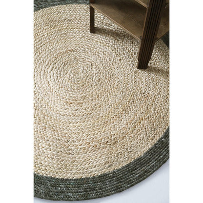 Vloerkleed jute wol Ø110 cm olijfgroen