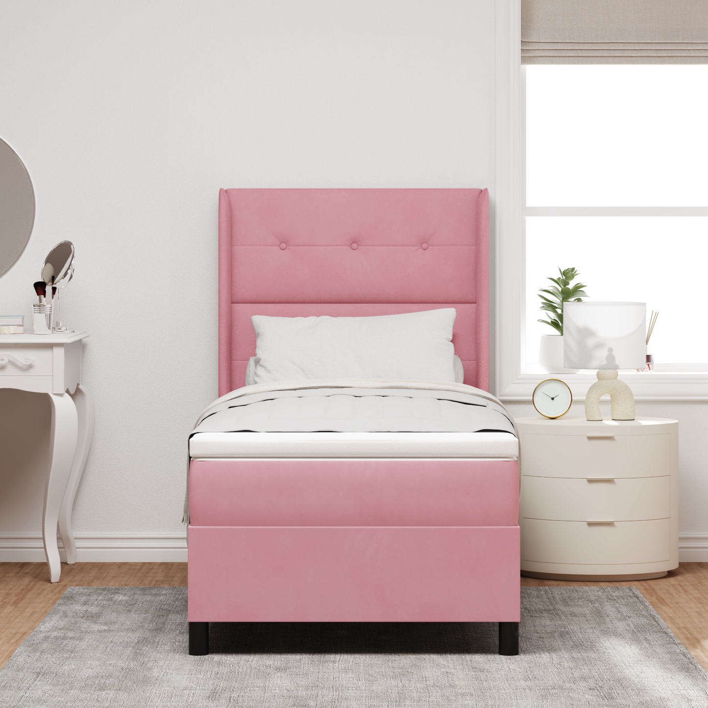 Boxspringbed met matras en LED fluweel roze 100x200 cm