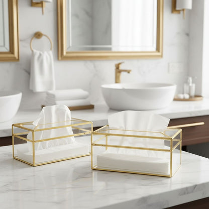 Zakdoekdoos glas 19x11x10 cm goud
