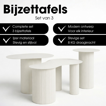 Bijzettafel set ijzer gebroken wit 3 stuks