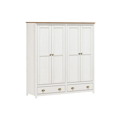 Kledingkast massief dennenhout 185x176x54 cm wit bruin