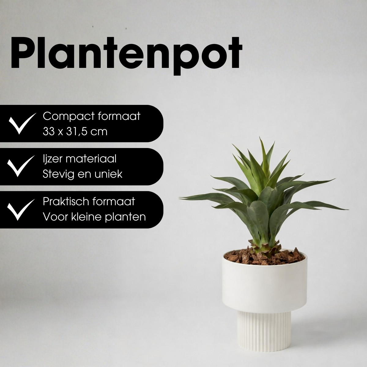 Bloempot 33x31.5 cm off-white ijzer