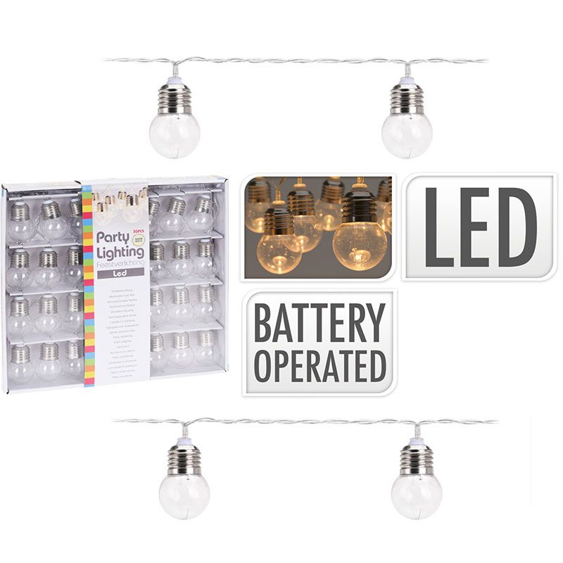 Feestverlichting - 30 Led Bolletjes - 4.50 Meter - Warm Wit - Op Batterijen