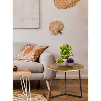 Salontafel Zijtafel Vast Hout 56 Cm Metalen Frame Zwart