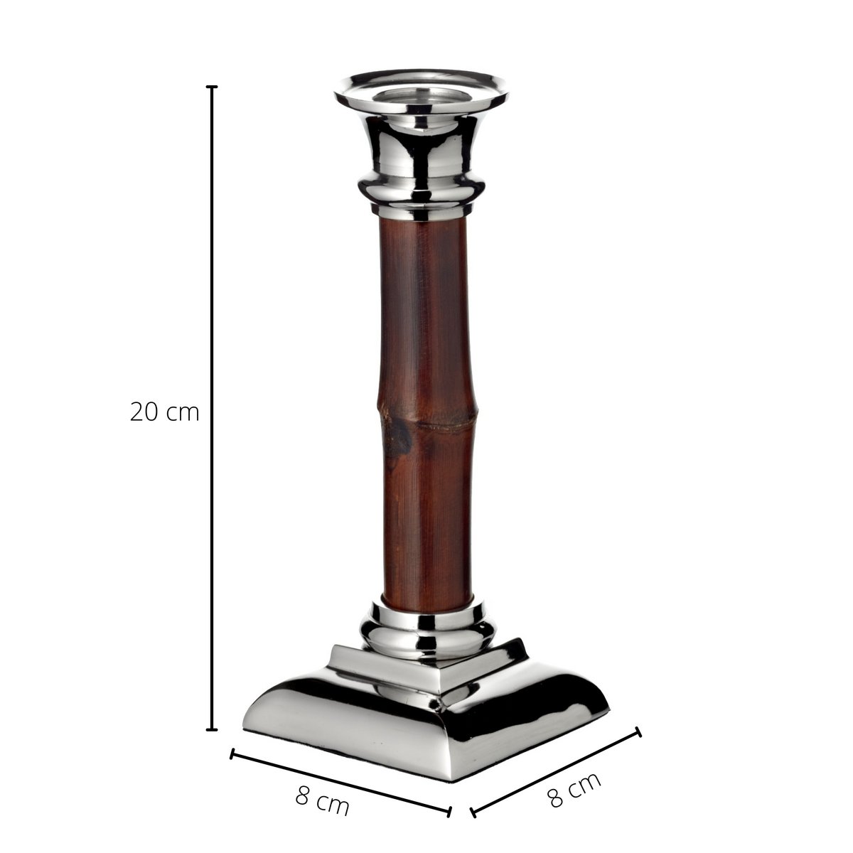 Kandelaar bamboe staal 20 cm zilver