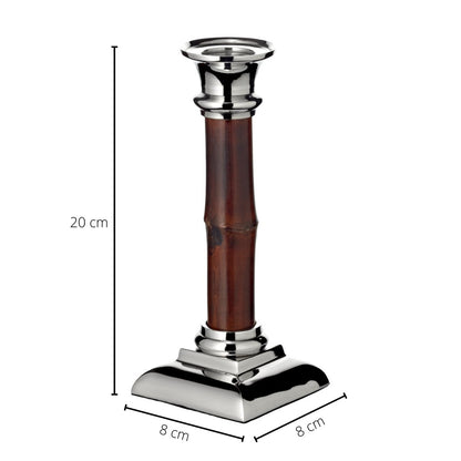 Kandelaar bamboe staal 20 cm zilver
