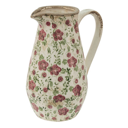 Decoratie kan 20x14x25 cm roze beige keramiek bloemen waterkan