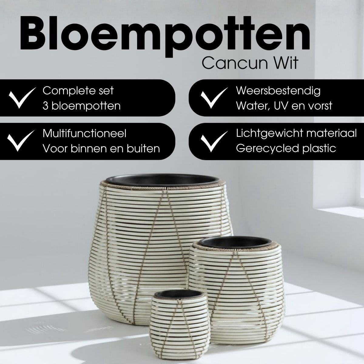 Bloempot buiten Cancun Wit