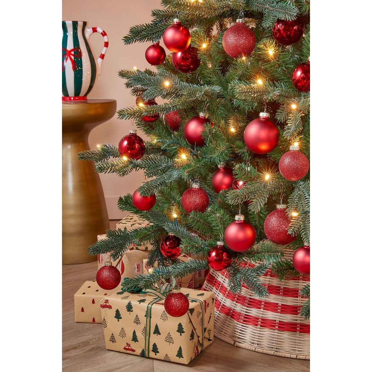 Kerstboomrok rotan Ø60 cm beige rood