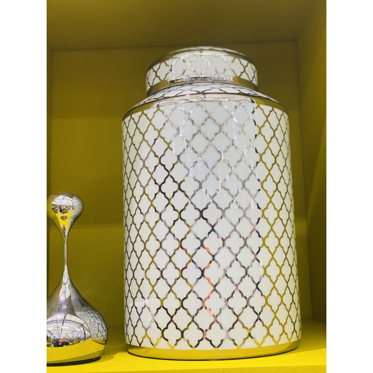 Keramische pot 35x15 cm wit zilver