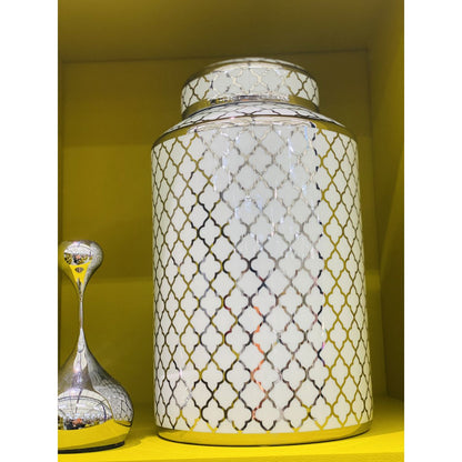 Keramische pot 35x15 cm wit zilver