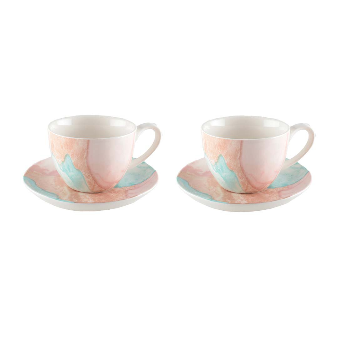 Koffiekopjes met schoteltjes set van 2 porselein multicolor 10 ml