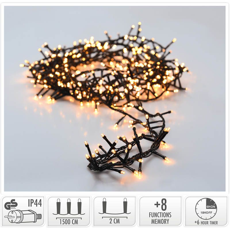Micro Cluster Met Haspel - 750 Led - 15 Meter - Met Timer - Extra Warm Wit