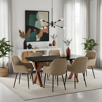 Eettafel 240x100 cm massief mangohout zwart X-stalen frame antiekbruin