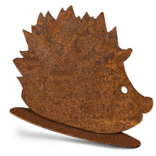 Metal decorative hedgehog figures on base plate | Autumn decoration rust