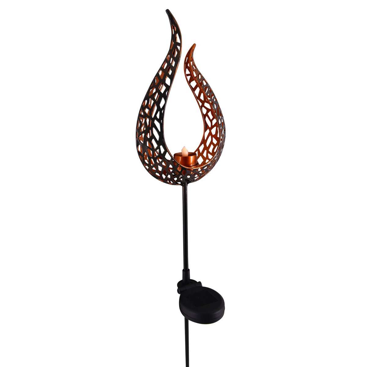 LED Solar Earth Spit "Flame" -outer en Spit gemaakt van metaal en plastic in bruin, met geïntegreerde LED