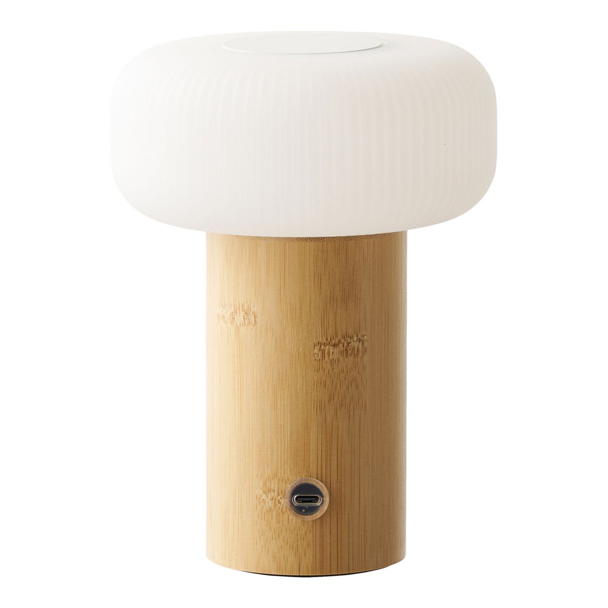 Tafellamp bamboe metaal PE oplaadbaar naturel wit 13,5x13,5x18 cm