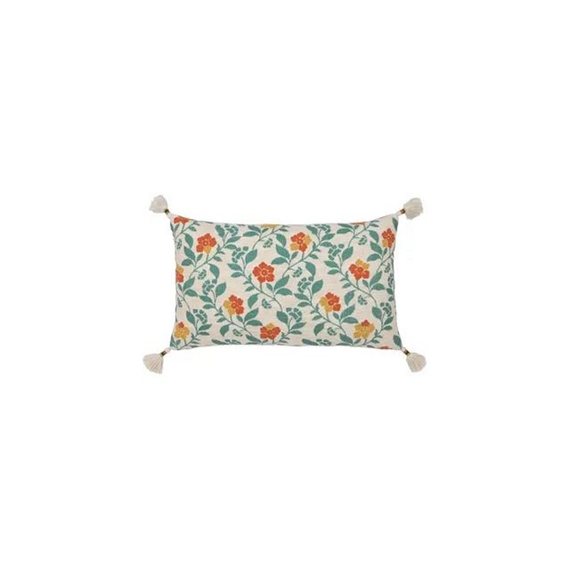 Kussenhoes 35x60 cm beige met kwastjes