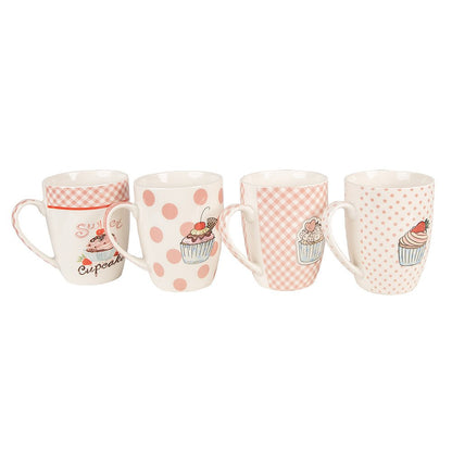 Mokken set van 4 roze 300 ml porselein