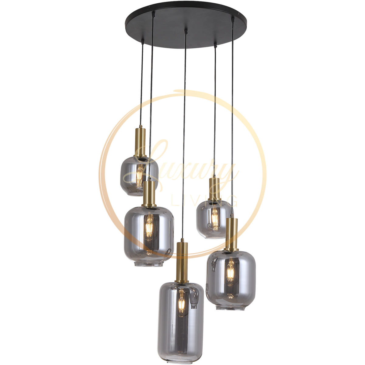 Hanglamp rookglas met gouden details ø50 cm