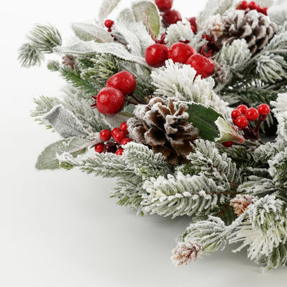 Kerstkrans Ø50 cm groen met sneeuw en besjes
