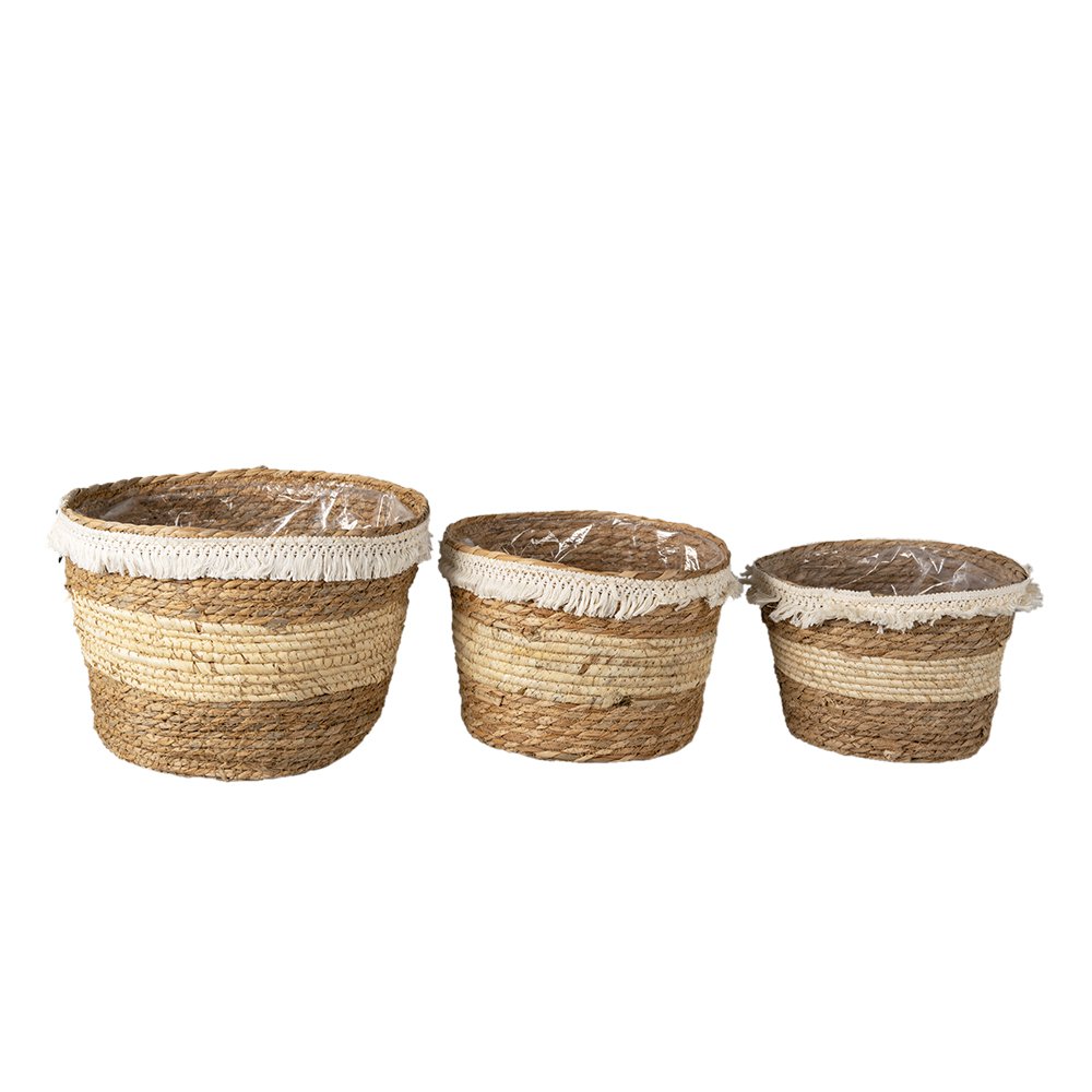 Opbergmand set van 3 bruin stro