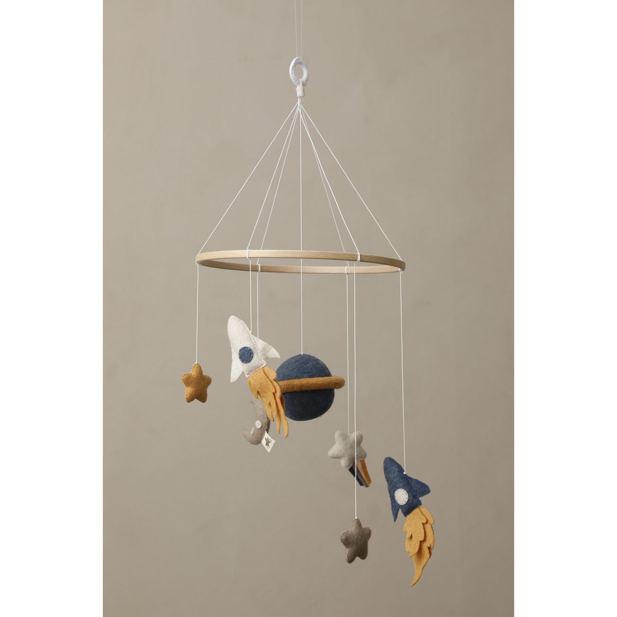 Babymobiel ruimtevaart 21,5 cm beige blauw camel taupe