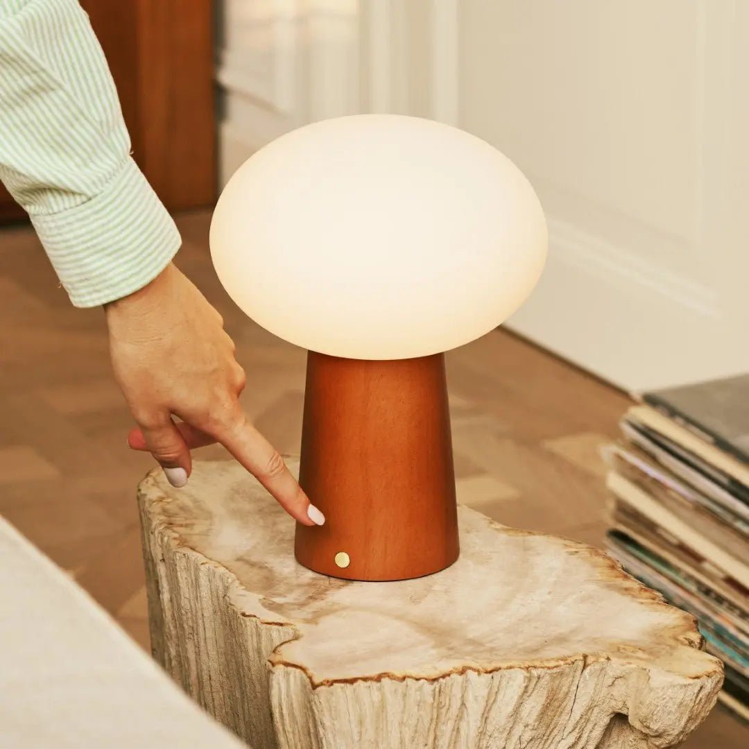 Tafellamp rubberwood glas 20x25 cm oplaadbaar