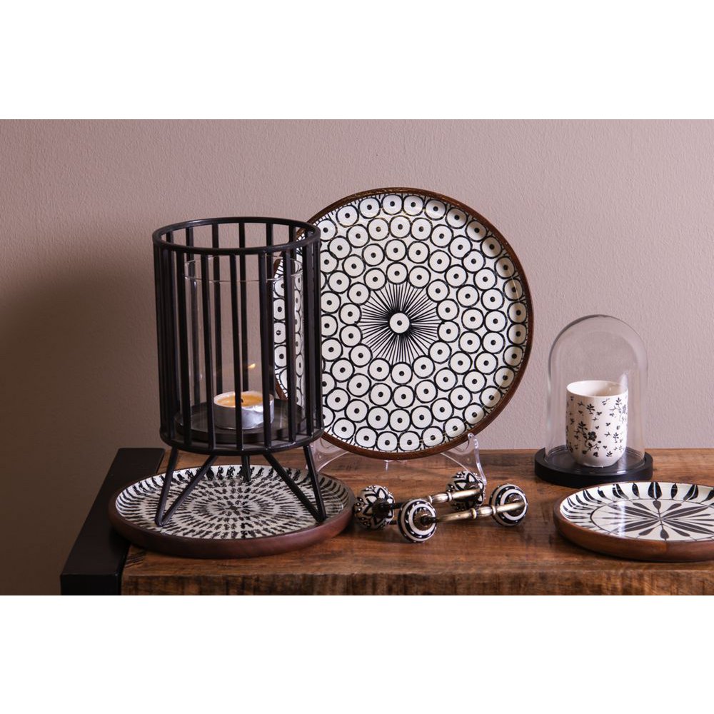 Serveerschalen set van 3 hout Ø28 Ø23 Ø20 cm zwart wit