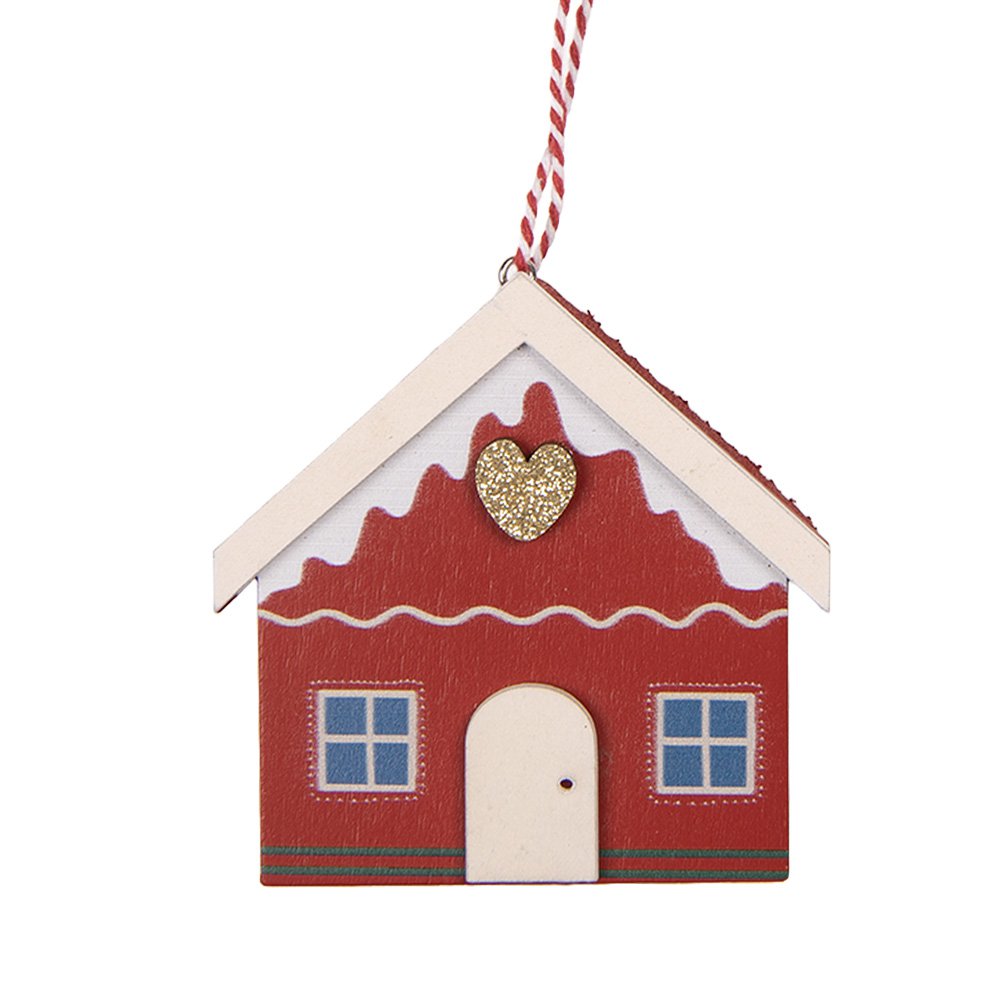 Kersthanger Huis 11x1x11 cm Rood Hout