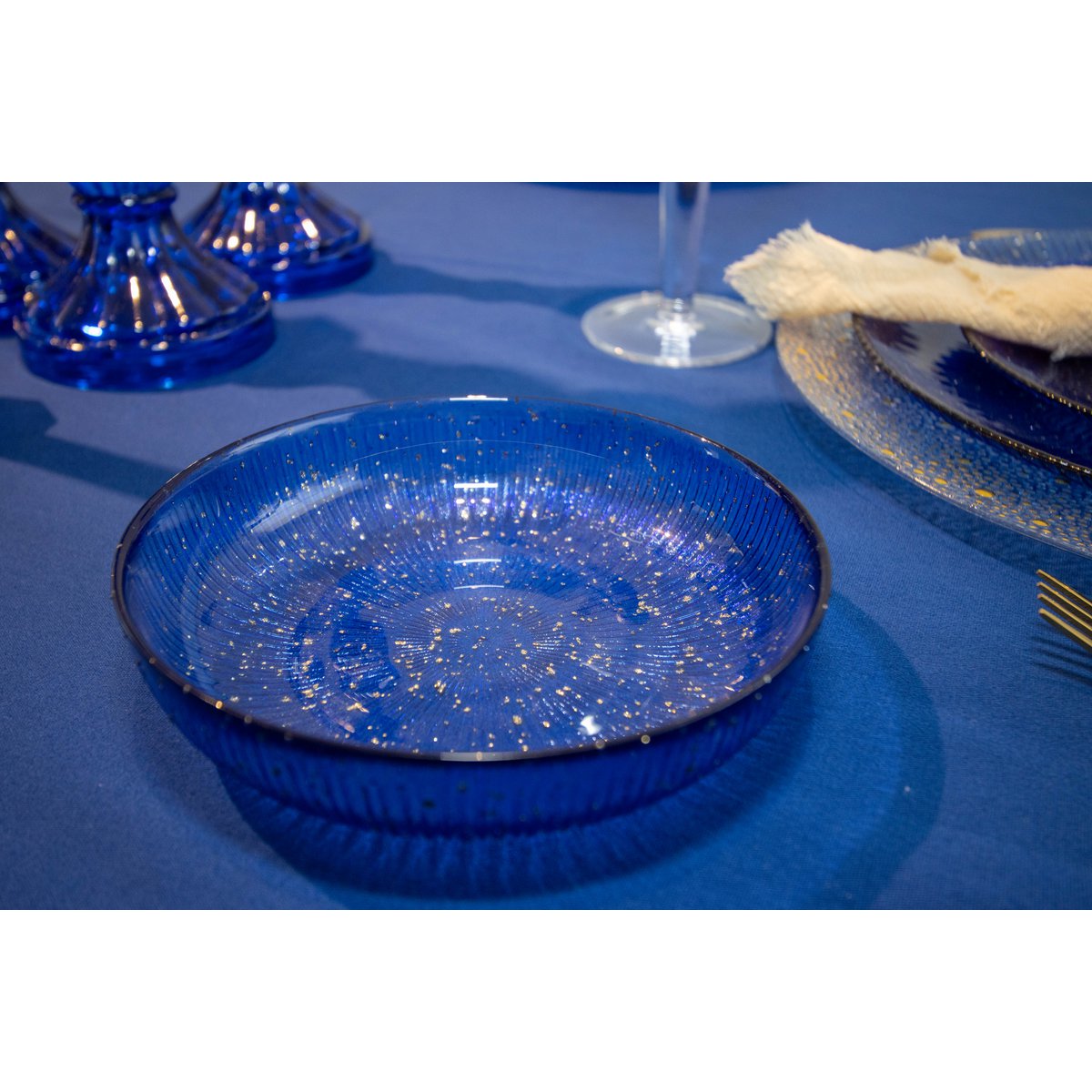 Kom blauw glas 15x15x3 cm