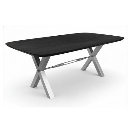 Eettafel 240x100 cm massief mangohout zwart X-frame antiek zilver
