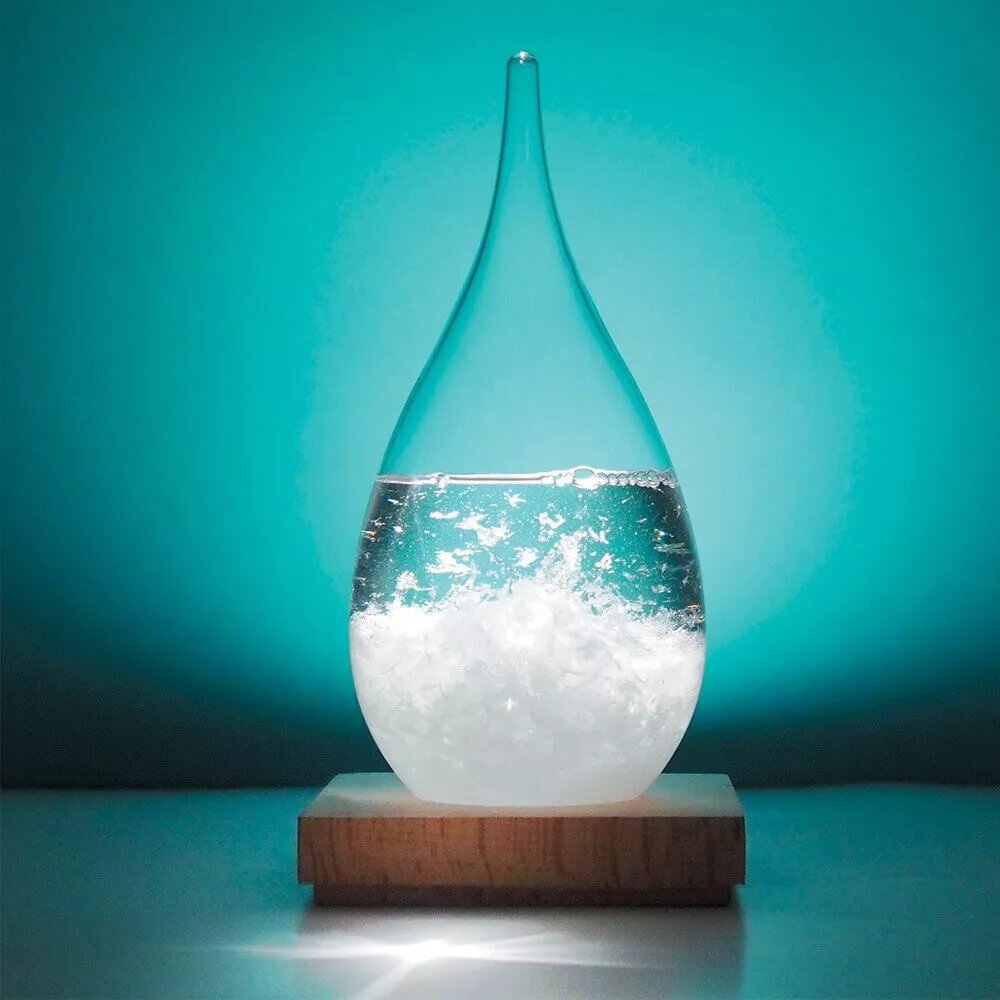 Stormdruppelbarometer glas hout 20x11 cm